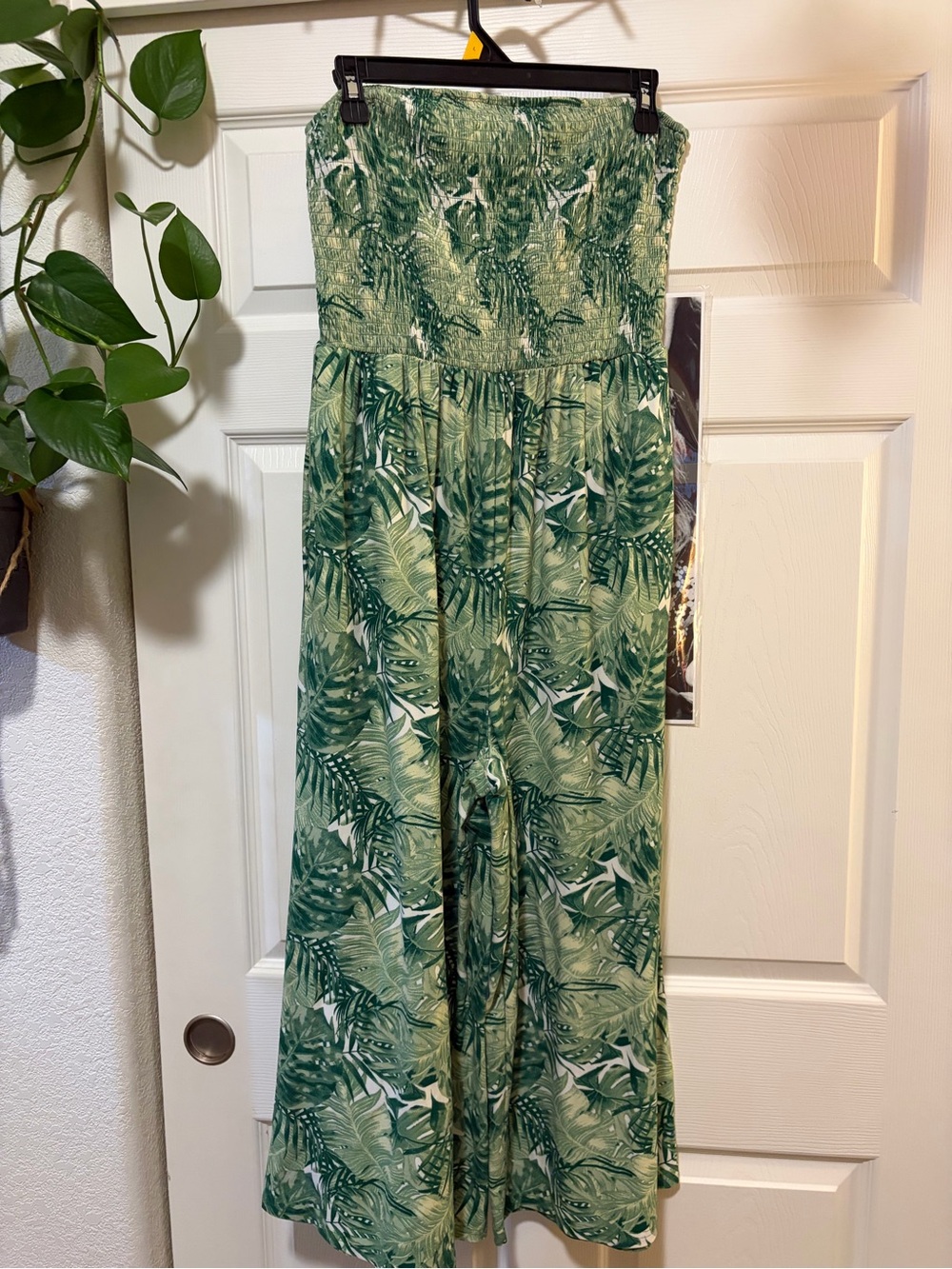 Justify Green and White Smocked Strapless Top